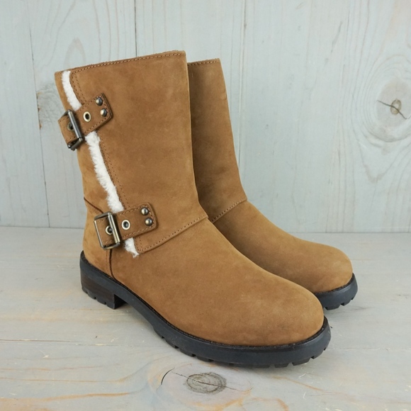 - UGG NIELS CHESTNUT WATERPROOF FUR TRIM MOTO BOOT - Picture 3 of 7